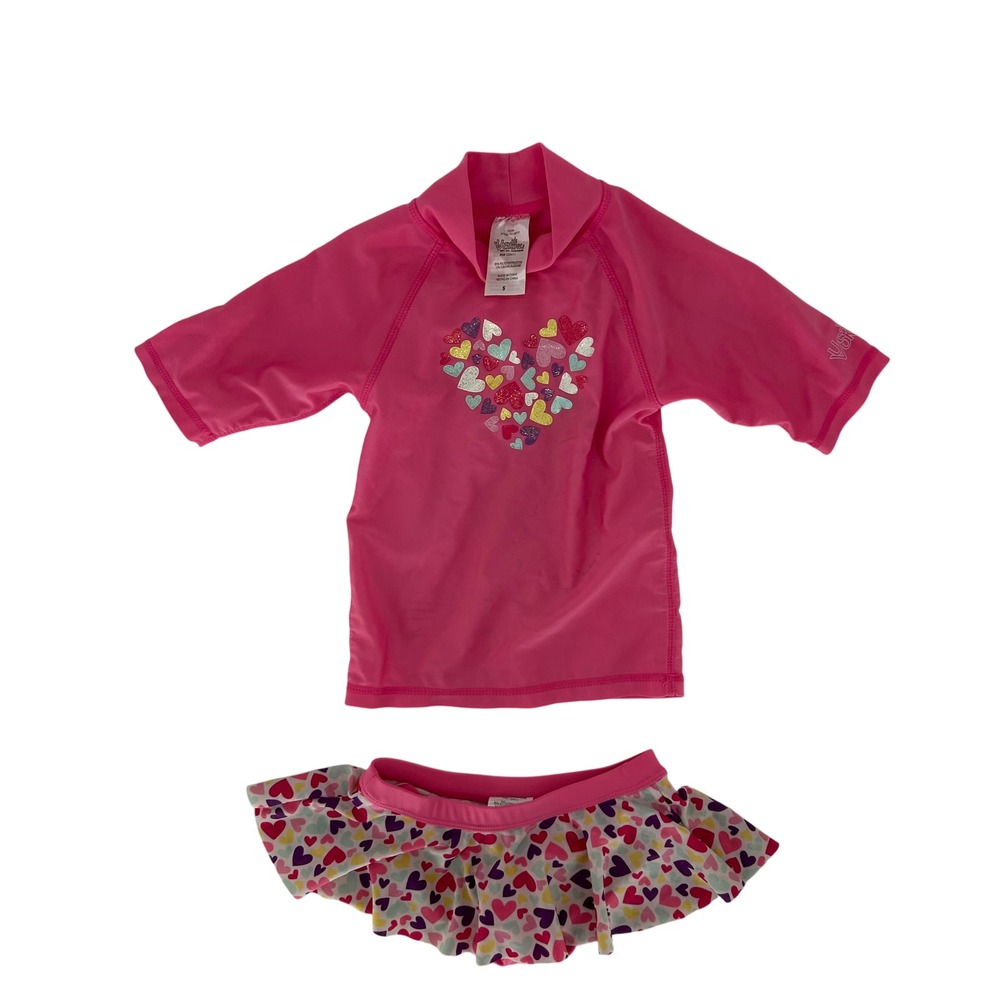 Girls Pink Heart Rash Guard Swim Set Skirted Bottom UPF 50 UVSkinz Size 5